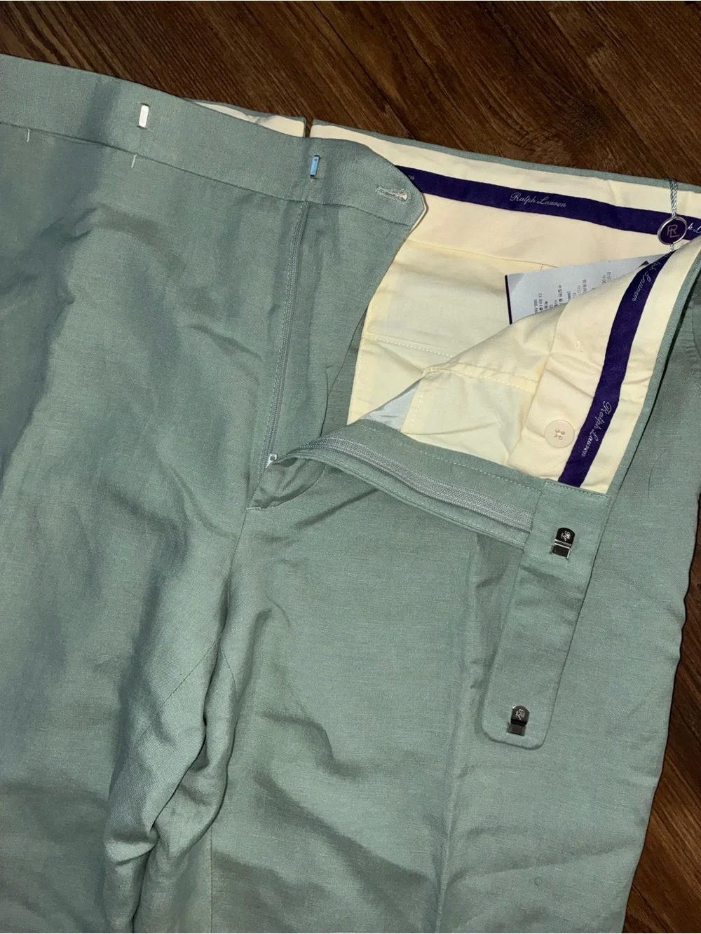 Ralph Lauren Purple Label Mint Green Gregory Hand-Tailored Silk-Linen Trouser